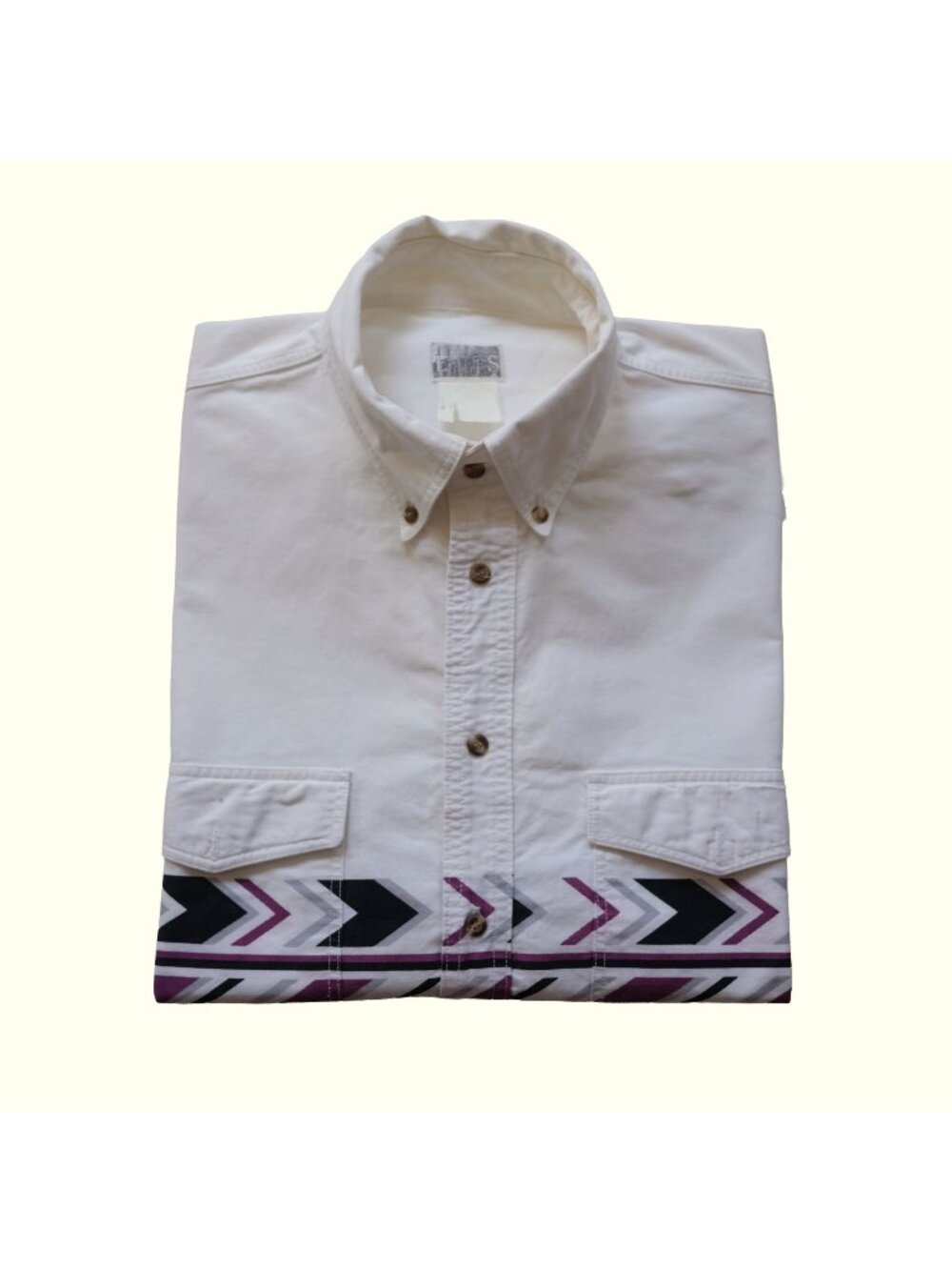 WESTERN AZTEC VTG USA MADE 90s RETRO EXPRESS RIDER BUTTON SHIRT WHITE COTTON XL